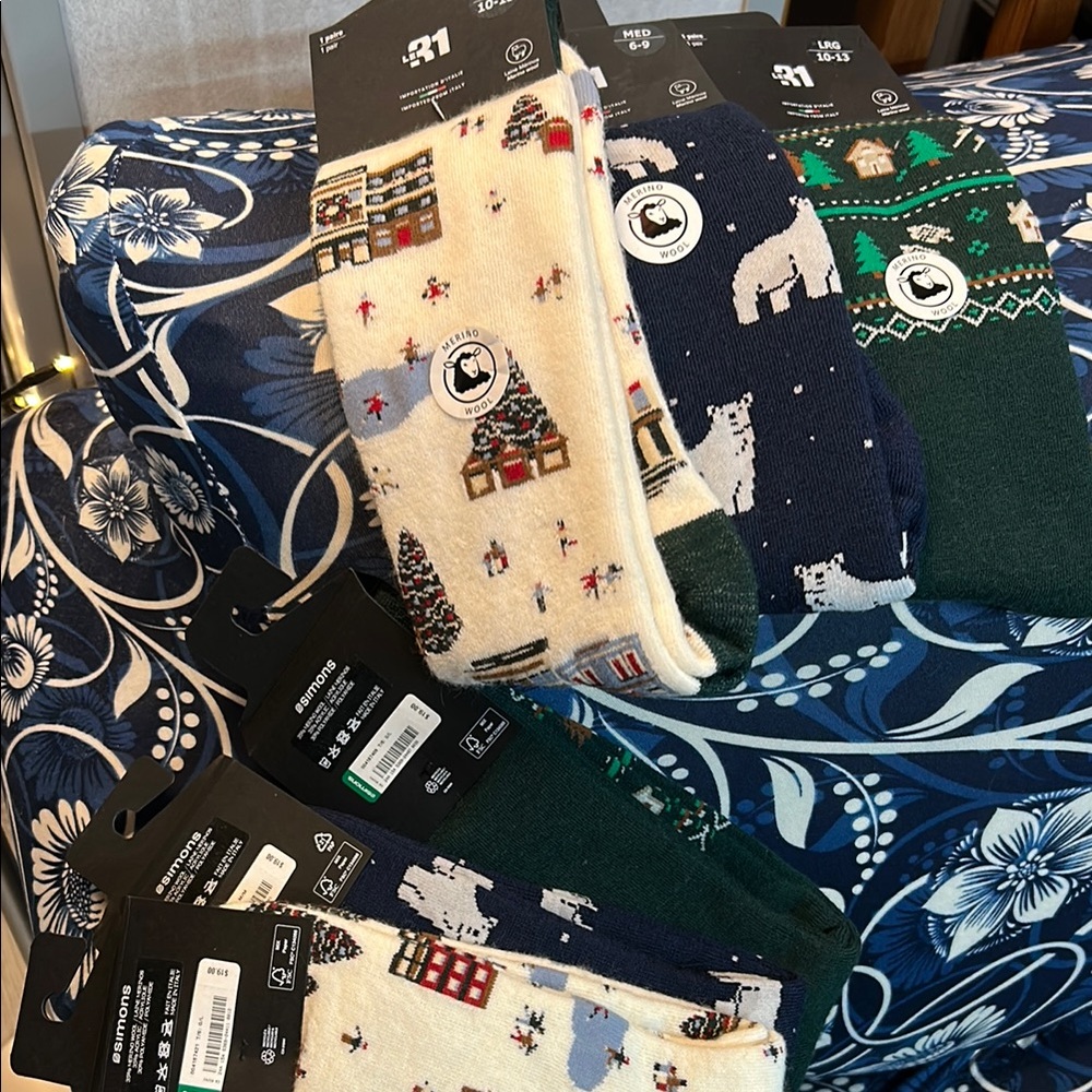 Men's Festive Socks Set - Cream, Navy, Green